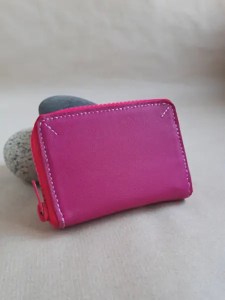 Porte monnaie Zip en cuir rose - Emmanuelle Olivier Maroquinerie