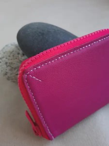 Porte monnaie Zip en cuir rose - Emmanuelle Olivier Maroquinerie