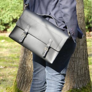 Cartable Homme cuir lisse gris foncé - Modèle Le 3 pièces - Emmanuelle Olivier Maroquinerie