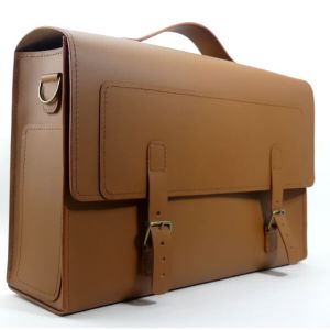 Cartable Homme cuir lisse marron clair - Modèle Le 3 pièces - Emmanuelle Olivier Maroquinerie