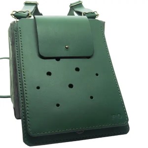 Pochette pour téléphone portable en cuir vert - Emmanuelle Olivier Maroquinerie
