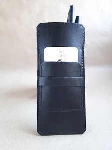 Etui en cuir lisse noir pour 4 stylos - Version Luxe - Emmanuelle Olivier Maroquinerie