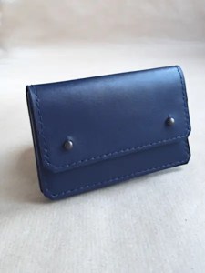 Porte-cartes et monnaie en cuir lisse bleu – Emmanuelle Olivier Maroquinerie